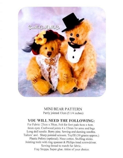 Vintage Sewing Pattern 5" Mini Plush Teddy Bear Couple PDF Instant Digital Download Sewn Soft Toy Faux Fur Stuffed Teddies