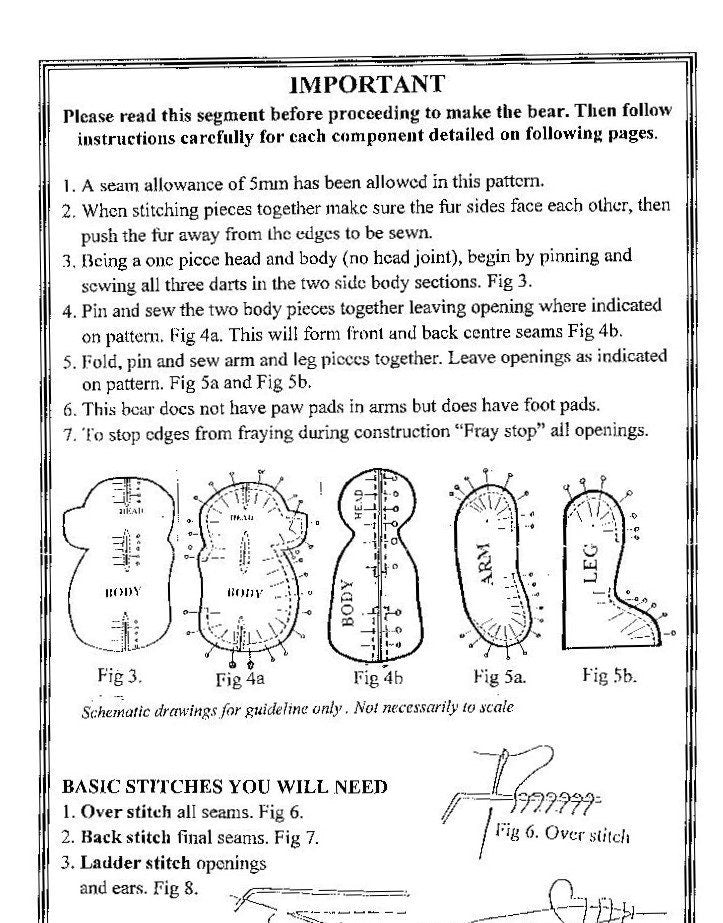 Vintage Sewing Pattern 5" Mini Plush Teddy Bear Couple PDF Instant Digital Download Sewn Soft Toy Faux Fur Stuffed Teddies