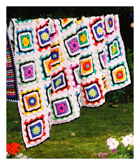 Vintage Crochet Pattern Kaleidoscope Flower Granny Square Afghan PDF Instant Digital Download Easy Beginners Throw Blanket 43x61 10 Ply