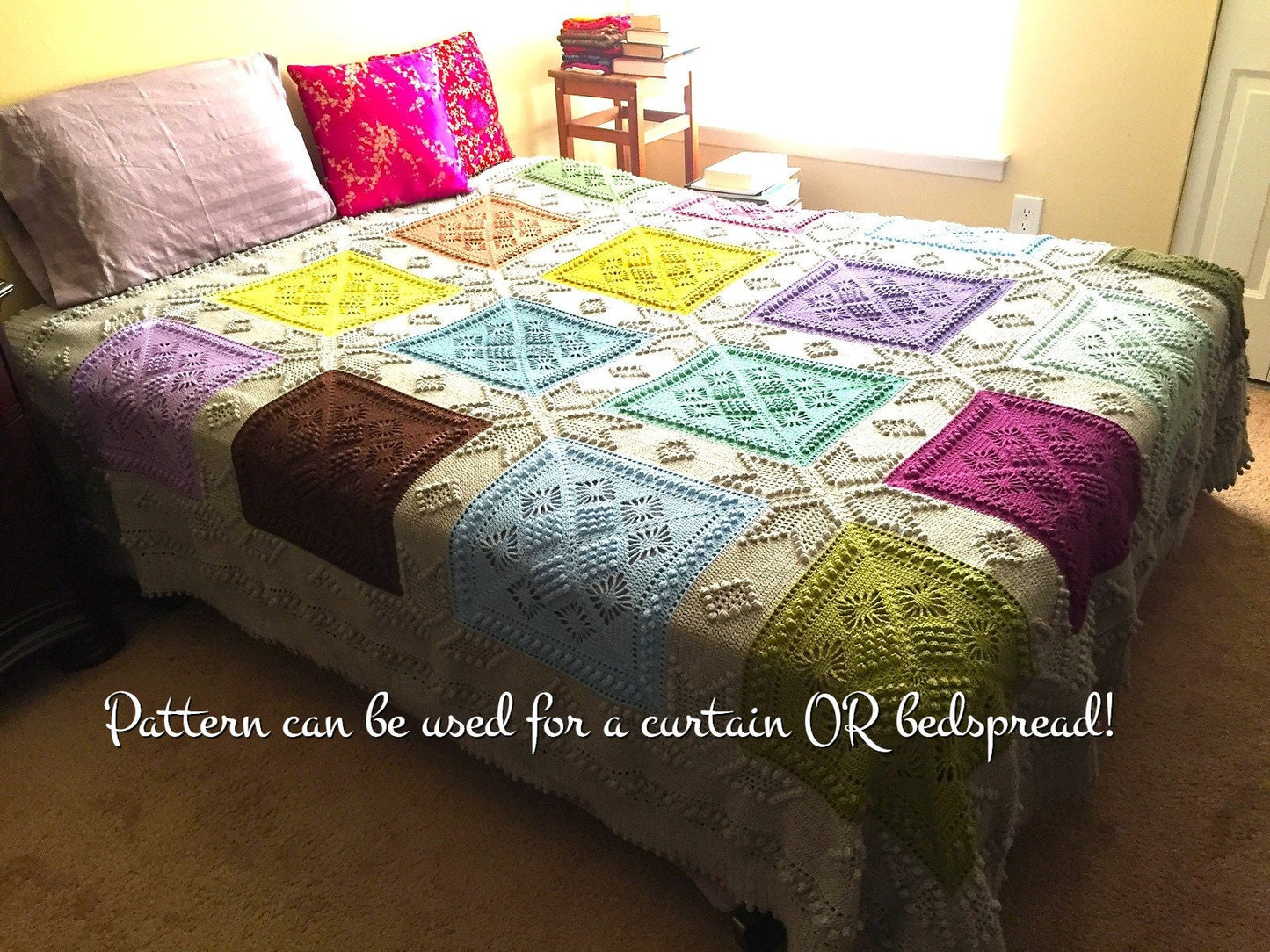 Vintage Crochet Pattern Mod Motif Door Curtain or Bedspread PDF Instant Digital Download Boho Granny Square Counterpane