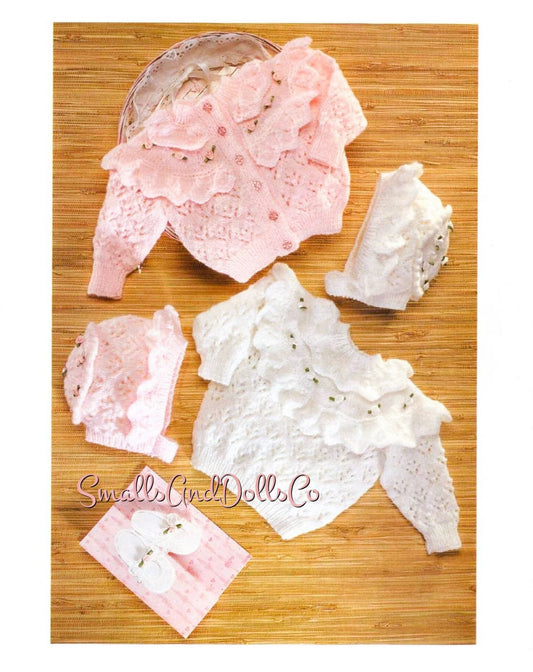 Vintage Knitting Pattern Baby Girl Pretty Frill Yoke Cardigan Sweater Bonnet Set PDF Instant Digital Download Sweet Girly Design 6m-2 yrs DK