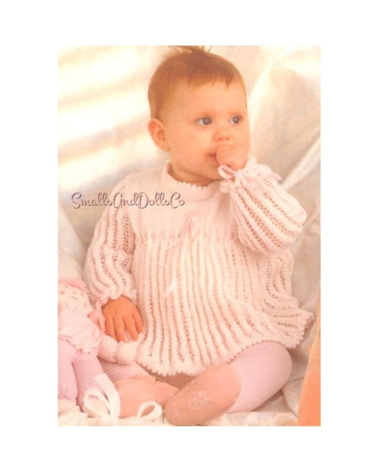 Vintage Knitting Pattern Baby Girl Pretty Dress Long or Short Sleeved PDF Instant Digital Download Sweet Girly 6m-2 yrs 3-Ply