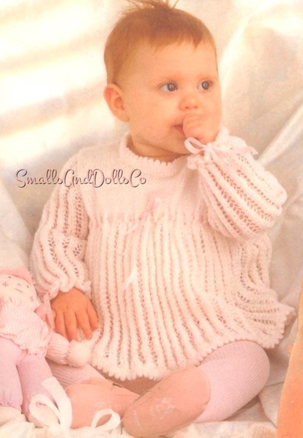 Vintage Knitting Pattern Baby Girl Pretty Dress Long or Short Sleeved PDF Instant Digital Download Sweet Girly 6m-2 yrs 3-Ply