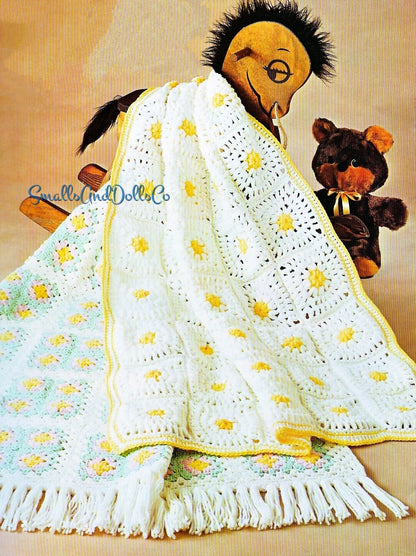 Vintage Crochet Baby Afghan Patterns Pretty Buttercup Squares and Granny Square Blankets PDF Instant Digital Download 10 Ply