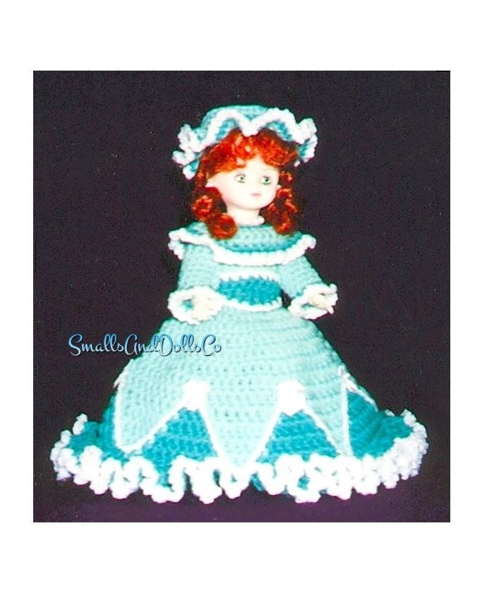 Vintage Crochet Pattern 11.5" Bed Doll or Tissue Roll Cover PDF Instant Digital Download Outfit Dress and Hat 10 Ply