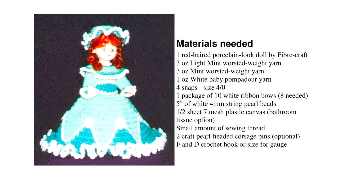 Vintage Crochet Pattern 11.5" Bed Doll or Tissue Roll Cover PDF Instant Digital Download Outfit Dress and Hat 10 Ply