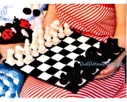 Vintage Crochet Pattern Chess Board Game PDF Instant Digital Download Chess Set Amigurumi Soft Toy 4 Ply