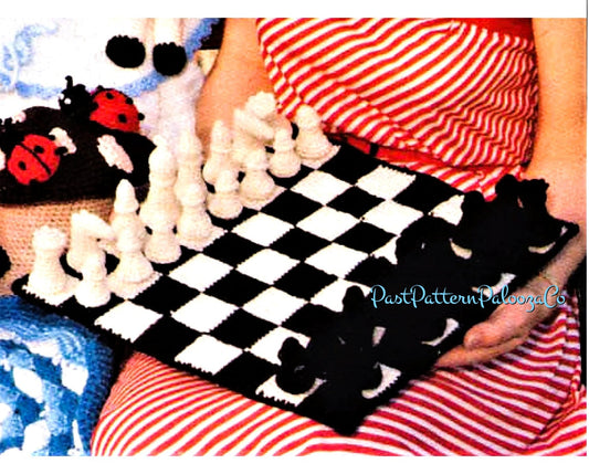 Vintage Crochet Pattern Chess Board Game PDF Instant Digital Download Chess Set Amigurumi Soft Toy 4 Ply