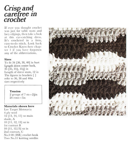 Vintage Crochet Pattern Womens Retro Staggered Blocks Mod Mini Dress PDF Instant Digital Download Groovy Sixties Boho Chic 4 Ply DK