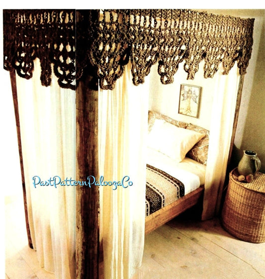 Vintage Crochet Pattern Bed Canopy or Valance Panel Curtain PDF Instant Digital Download Pretty Retro Home Decor Scalloped Edging
