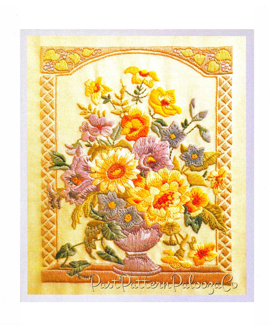 Vintage Embroidery Pattern Pretty English Flower Vase Bouquet Floral Portrait PDF Instant Digital Download Stitch Samper 6x8