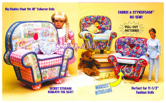Vintage No Sew Pattern Chairs For 11 Inch Fashion Dolls and 18 Inch Dolls Teddy Bears PDF Instant Digital Download Chubby Dollhouse Chairs