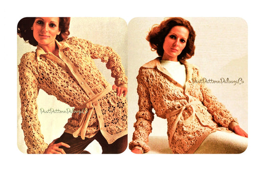 Vintage Crochet Pattern Womens Lace Overblouse Cardigan Top Stars Flowers Motif PDF Instant Digital Download Retro Boho Chic