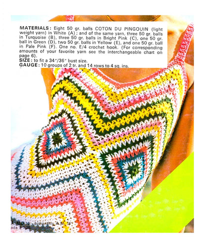 Vintage Crochet Pattern Womens Zig Zag Stripes Chevron Maxi Dress PDF Instant Digital Download Boho Granny Square Long Sundress
