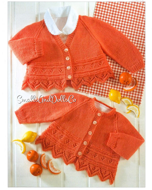 Vintage Knitting Pattern Baby Girl Cardigan Sweaters Chevron Point Trim V Round Necks PDF Instant Digital Download Newborn - 6 Years 4 Ply