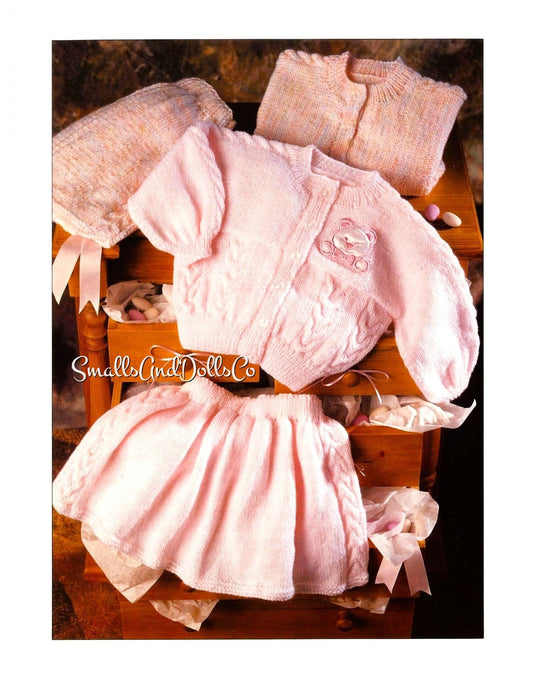 Vintage Knitting Pattern Baby Girls Cute Cardigan Sweater and Skirt Set PDF Instant Digital Download 0-12 m DK