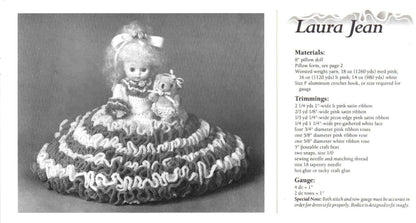Vintage Crochet Pattern Laura Jean Bed Pillow Doll PDF Instant Digital Download Pretty Tiered Ruffle Dress 10 Ply