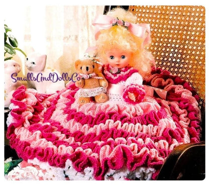 Vintage Crochet Pattern Laura Jean Bed Pillow Doll PDF Instant Digital Download Pretty Tiered Ruffle Dress 10 Ply
