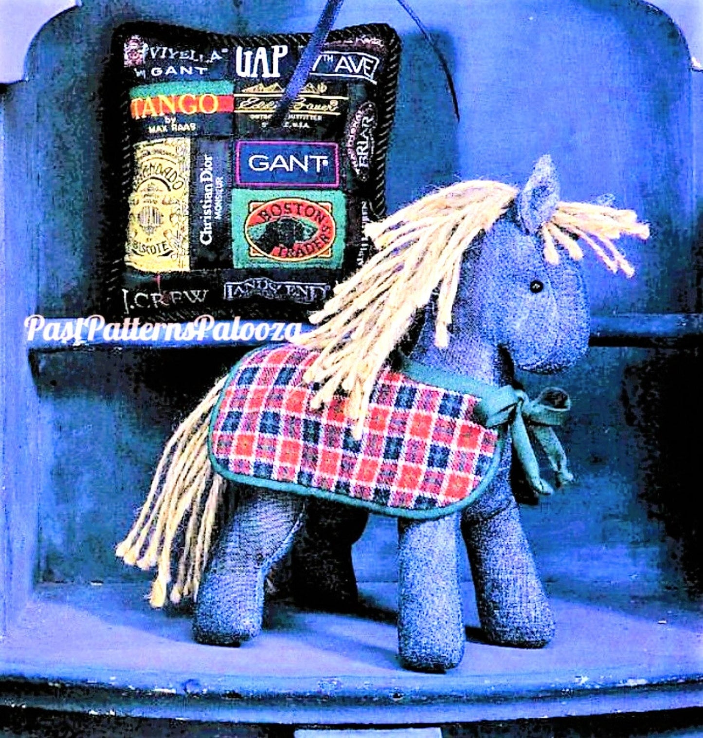 Vintage Sewing Pattern 7" Denim Fabric Pony Horse Soft Sculpture Toy Doll PDF Instant Digital Download Cute Stuffed Steed w Stable Blanket