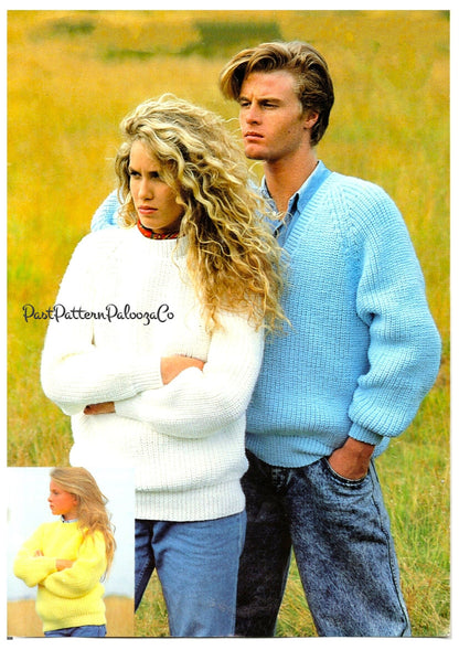 Vintage Knitting Pattern His Hers Classic Fisherknit Sweaters Plain Crew V Neck Pullovers PDF Instant Digital Download Womens Mens Jumpers