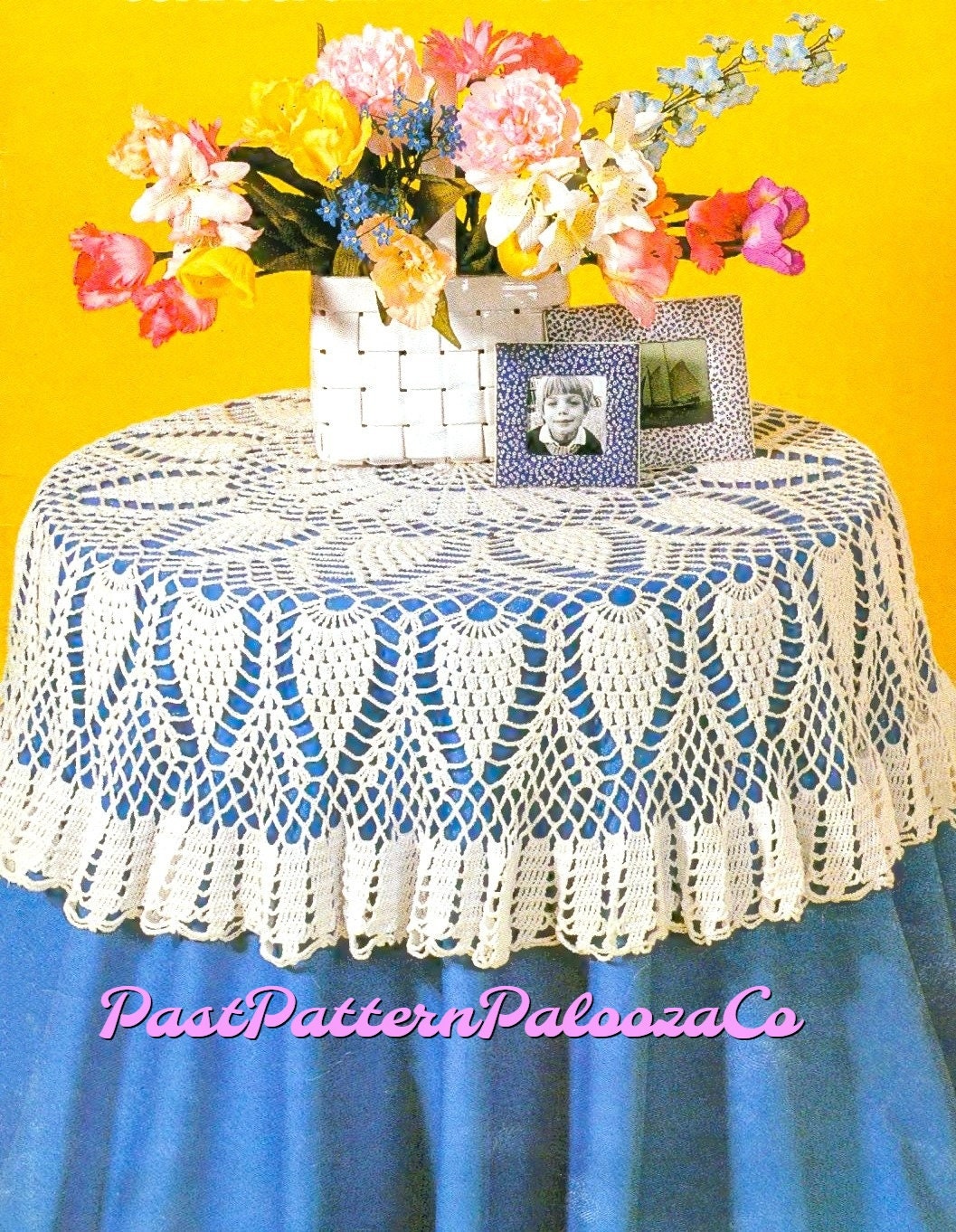 Vintage Crochet Pattern 55" Pretty Pineapple Tablecloth PDF Instant Digital Download Round Table Cloth