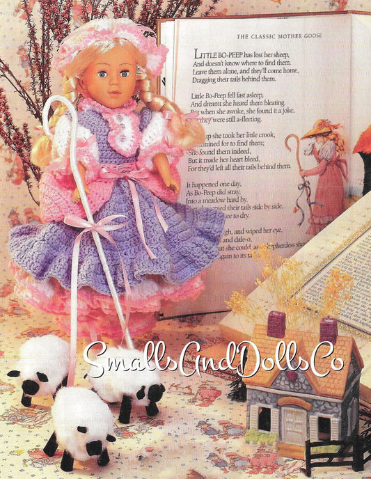 Vintage Crochet Pattern 13" Little Bo Peep Doll Dress Outfit PDF Instant Digital Download Nursery Rhyme Dolly 5 Ply