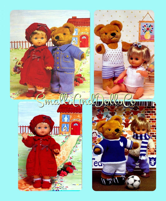 Vintage Doll and Teddy Knitting Patterns 12 Best of Friends Outfits PDF Instant Digital Download 12-22 Inch Dolls or Bears DK
