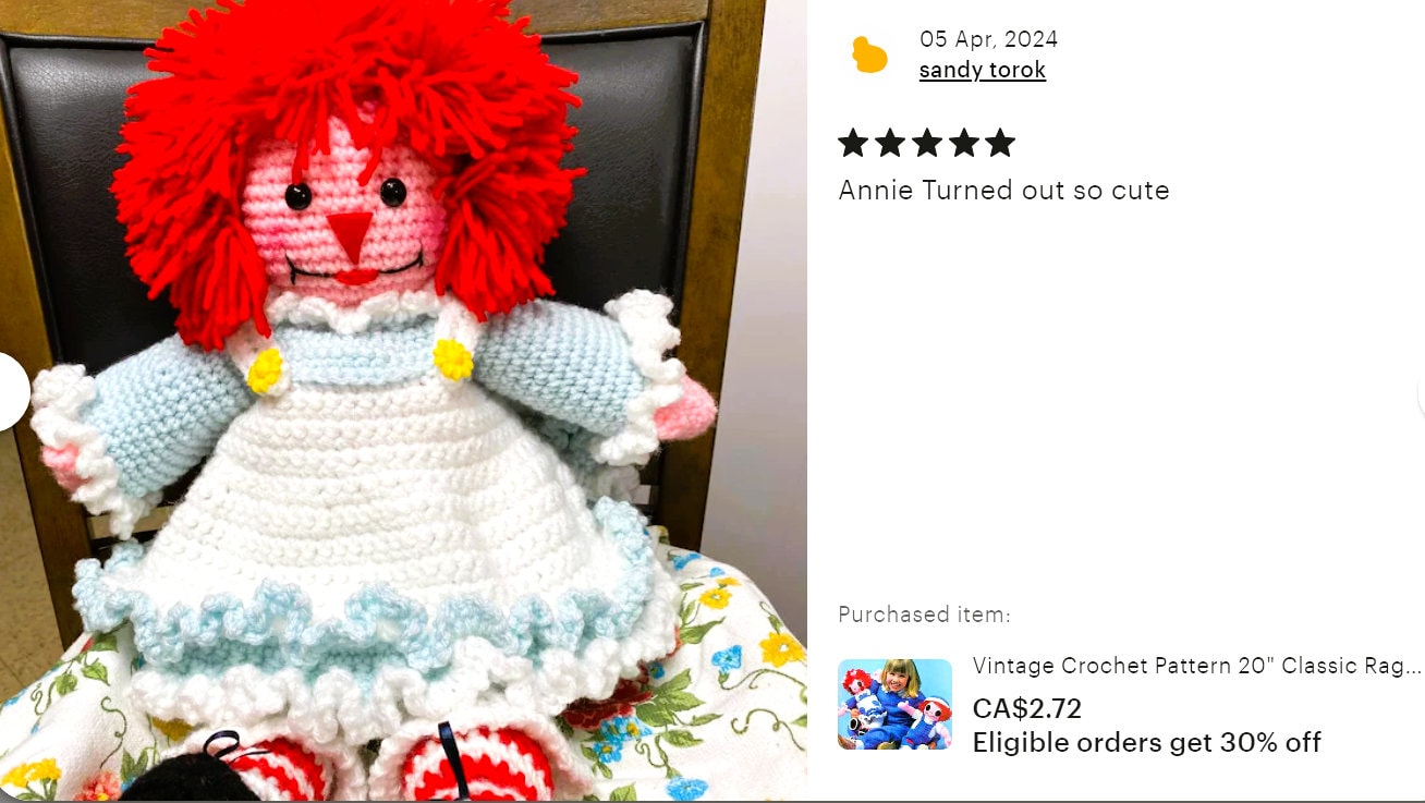 Vintage Crochet Pattern 20" Classic Raggedy Ann & Andy Rag Dolls PDF Instant Digital Download Cute Amigurumi Soft Toy Dolls 10 Ply