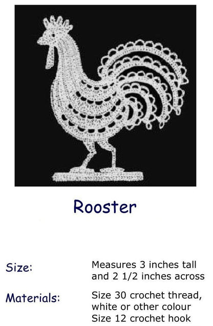 Vintage Thread Crochet Pattern Mini 3" Rooster Chicken Applique Lacy Embellishment PDF Instant Digital Download Workbook