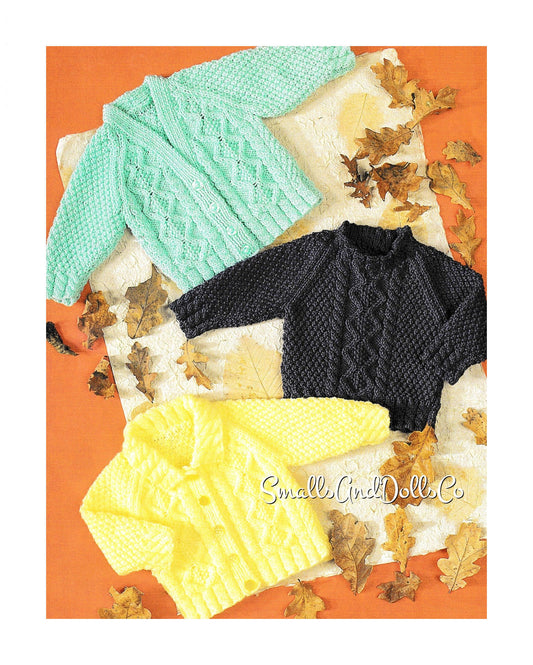 Vintage Knitting Pattern Baby Cabled Cardigan and Pullover Sweaters Jumpers 3 Styles PDF Instant Digital Download Newborn Toddler 0-2 yrs DK