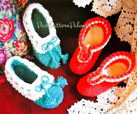 Vintage Crochet Pattern Womens Cozy Moccasin Slippers 2 Styles PDF Instant Digital Download Retro House Shoes 3 Sizes 10 Ply