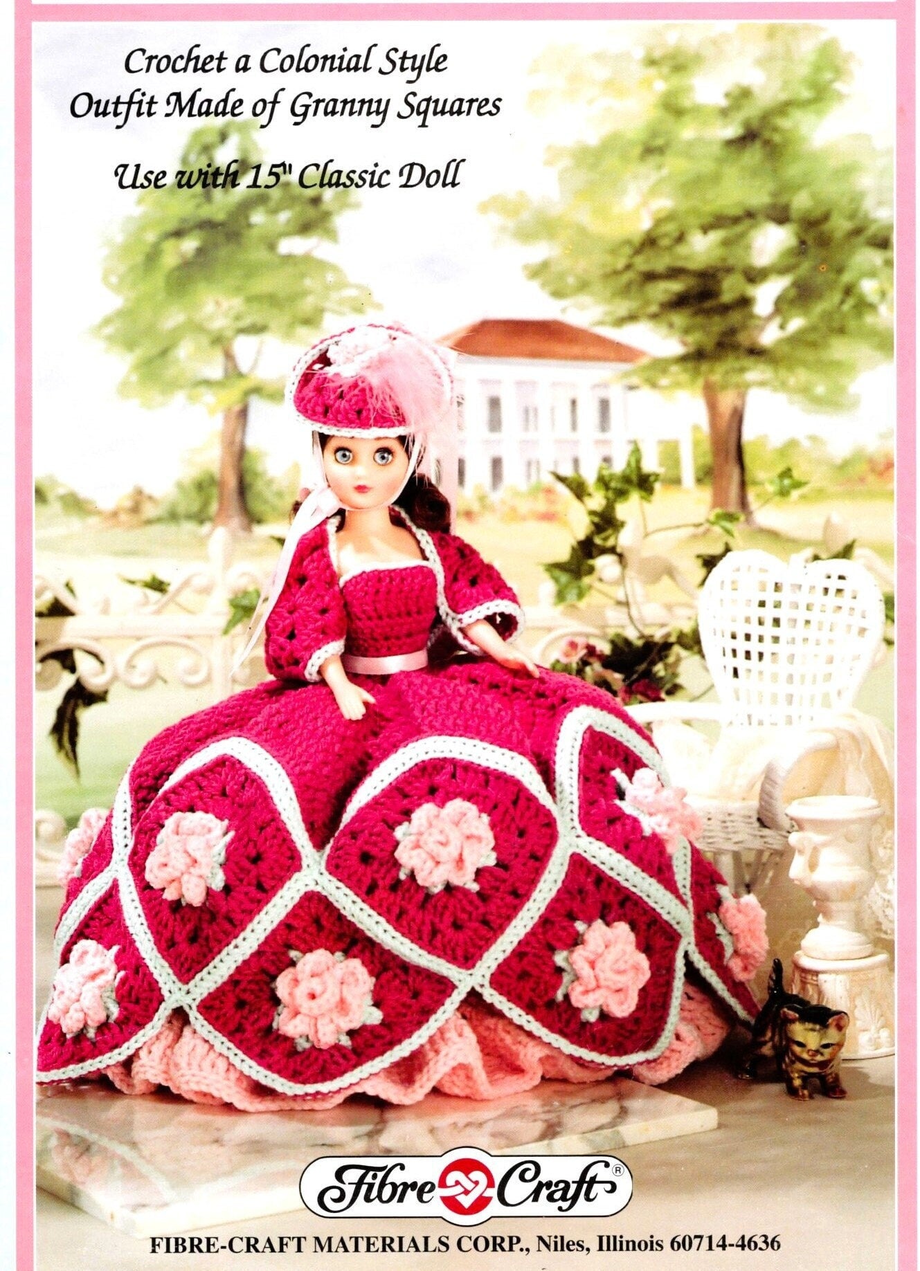 Vintage Crochet Pattern Southern Belle Granny Square Roses Dress Outfit for 15 Inch Fashion Dolls Martha PDF Instant Digital Download 10 Ply