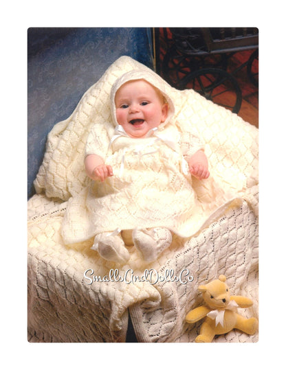 Vintage Knitting Pattern Baby Girl Pretty 8 Piece Layette Set Heirloom Outfits and Blanket PDF Instant Download 0 to 6m 4 Ply