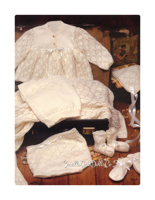 Vintage Knitting Pattern Baby Girl Pretty 8 Piece Layette Set Heirloom Outfits and Blanket PDF Instant Download 0 to 6m 4 Ply