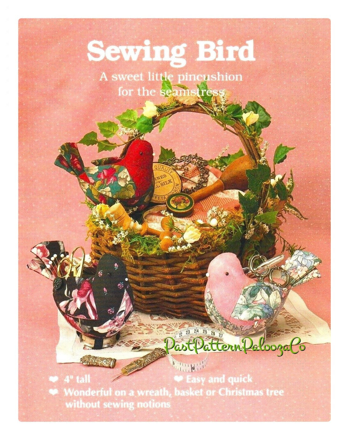 Vintage Sewing Pattern 4" Little Bird Pin Cushions PDF Instant Digital Download Retro Sweet Mini Birdie Pincushion or Small Soft Toys