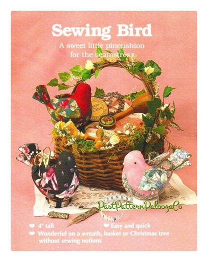 Vintage Sewing Pattern 4" Little Bird Pin Cushions PDF Instant Digital Download Retro Sweet Mini Birdie Pincushion or Small Soft Toys