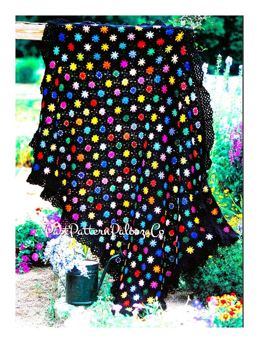 Vintage Crochet Afghan Pattern Colorful Starry Night Mini Granny Square Stars PDF Instant Digital Download Easy Scrapghan Blanket 10 Ply