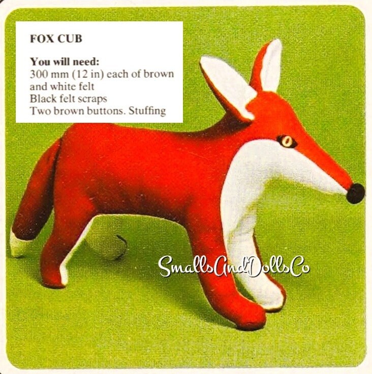 Vintage Sewing Pattern 21" Red Fox Soft Sculpture Toy Doll PDF Instant Digital Download Stuffed Forest Animal Furry or Felt Versions