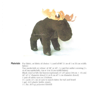 Vintage Sewing Pattern 16" Mighty Moose Faux Fur Fabric Soft Sculpture Plush Toy PDF Instant Digital Download Stuffed Canadian Forest Animal