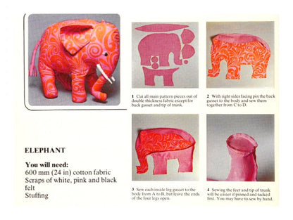 Vintage Sewing Pattern Giraffe Elephant Rhino Soft Sculpture Toy Dolls PDF Instant Digital Download Retro Zoo Safari Jungle Stuffed Animals