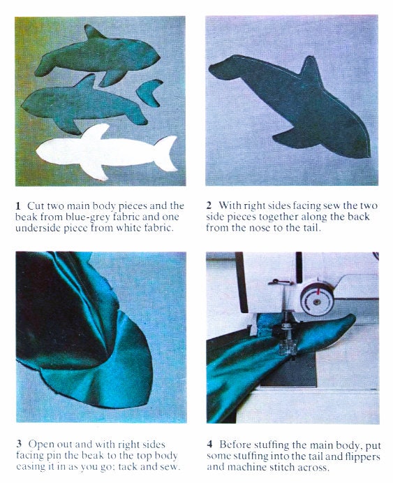 Vintage Sewing Pattern 22" Dolphin Soft Sculpture Toy Doll Satin Fabric PDF Instant Digital Download Stuffed Ocean Animal
