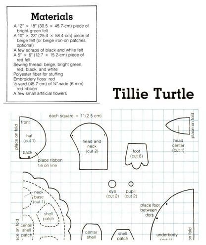 Vintage Sewing Pattern 18" Tillie Turtle Soft Sculpture Toy Doll PDF Instant Digital Download Retro Felt Fabric Stuffed Animal