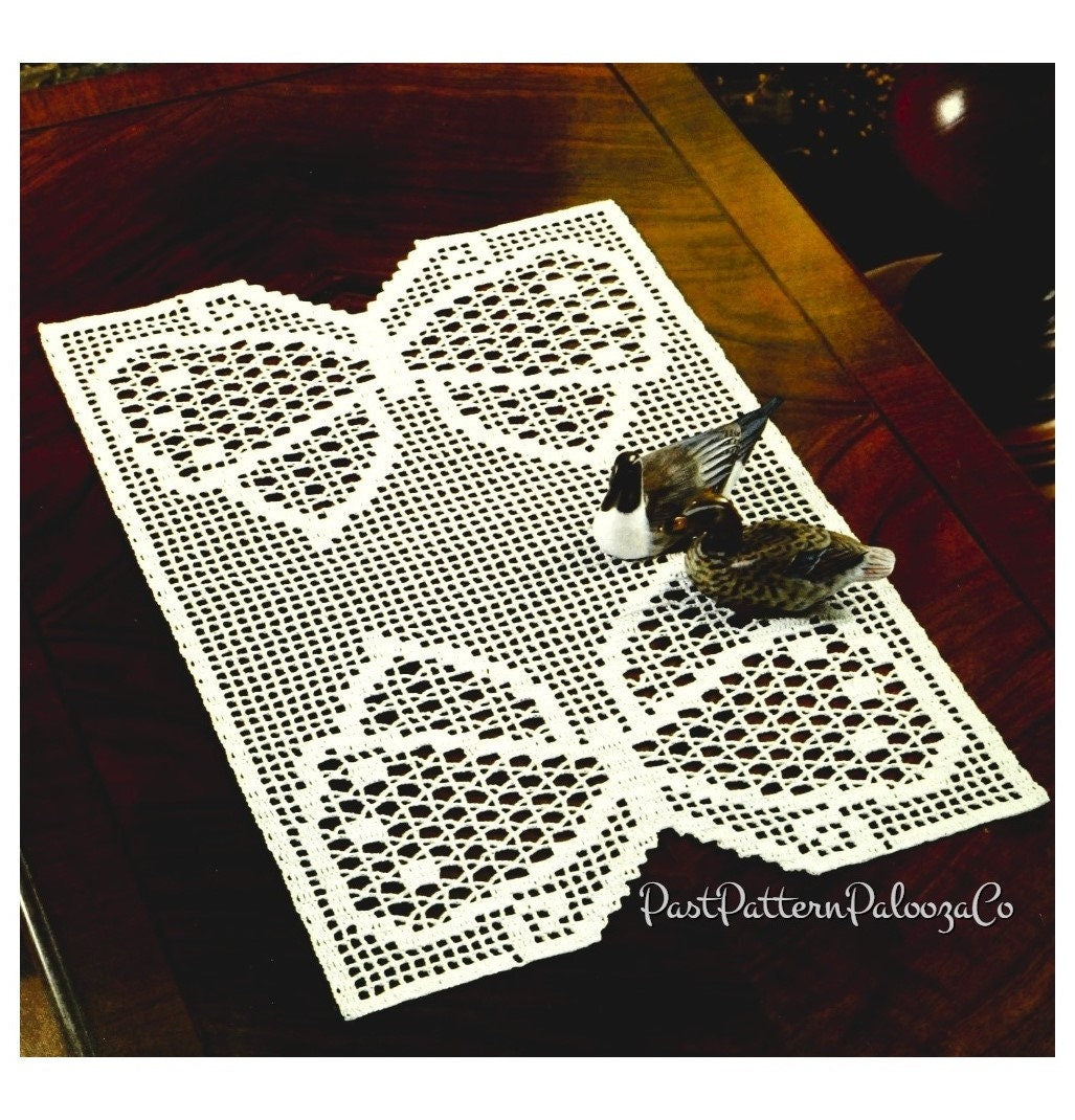Vintage Filet Crochet Twin Butterfly Doily Centerpiece Mat PDF Instant Digital Download White Cotton Thread 18 x 12