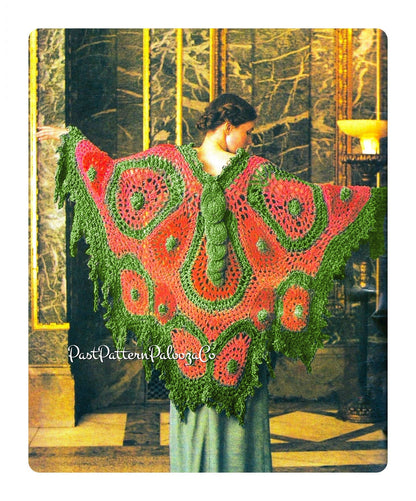 Vintage Crochet Pattern Womens Majestic Butterfly Medallion Shawl PDF Instant Digital Download Boho Hippie Wrap 14 Ply Chenille