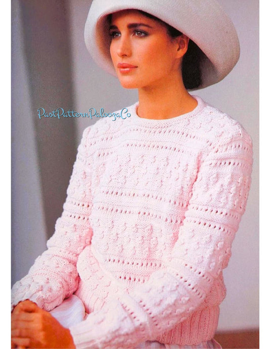 Vintage Knitting Pattern Womens Acorn Eyelet Stitch Sweater Long or Short Sleeved PDF Instant Digital Download Retro Ladies Pullover Jumper