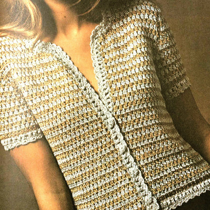 Vintage Crochet Pattern Womens Short Sleeved Cardi Top PDF Instant Digital Download Retro Dressy Lacy Summer Cardigan Jacket 1970s 4 Ply