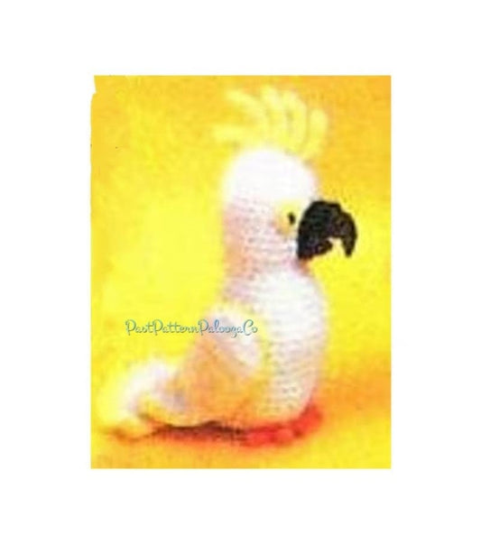 Vintage Crochet Pattern 10" Cockatoo Pet Bird Doll PDF Instant Digital Download Yellow White Parrot Amigurumi Plush Soft Toy 10 Ply
