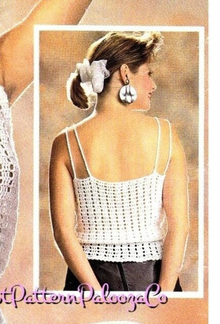 Vintage Crochet Pattern Womens Lacy Blouson Cami Top PDF Instant Digital Download Retro Sleeveless Summer Peplum Tank 4 Ply