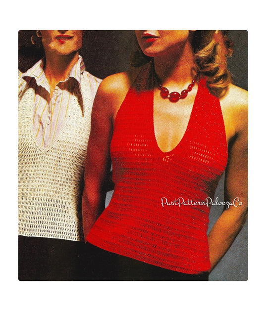 Vintage Crochet Pattern Womens V Neck Summer Top PDF Instant Digital Download Retro Sleeveless Fitted Cami Tank 4 Ply