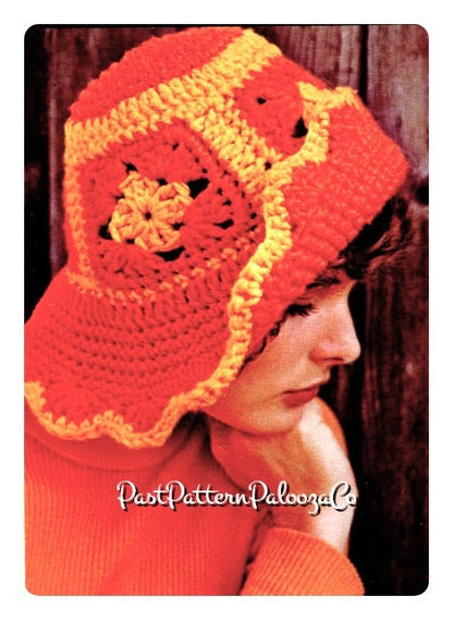 Vintage Crochet Pattern Womens Floppy Summer Bucket Hat Granny Square Chic PDF Instant Digital Download Brimmed Beachy Sun Hat